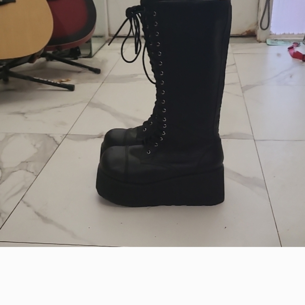 Demonia Black Lace-Up Platform Boots
